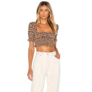 Superdown Leopard Print Lexi Smocked Crop Top M